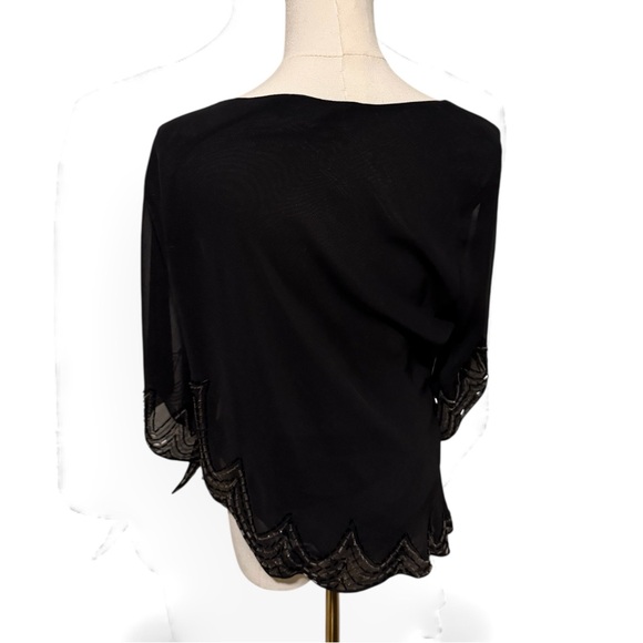 Guimarães Vintage 90s Black Beaded Sheer Asymmetric Poncho Top – Size 46 (M/L) - Picture 2 of 4